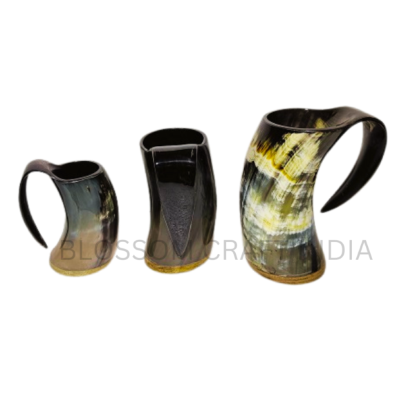 POLISHED VIKING HORN MUGS MADE OF REAL BUFFALO HORNS