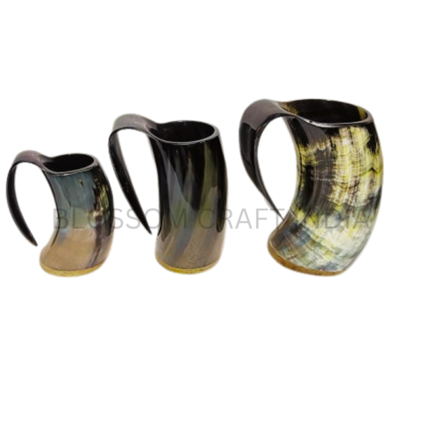 POLISHED VIKING HORN MUGS MADE OF REAL BUFFALO HORNS