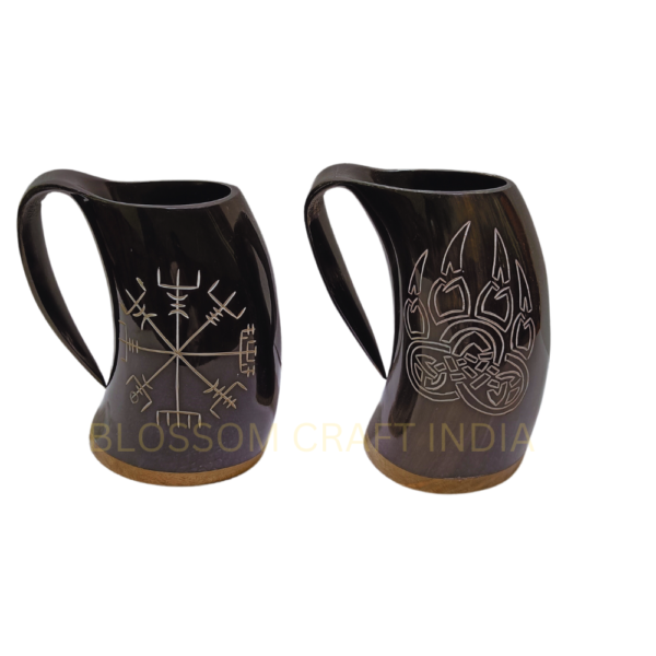 Viking Engraved Ox Horn Mugs / Black Horn Mugs For Americans
