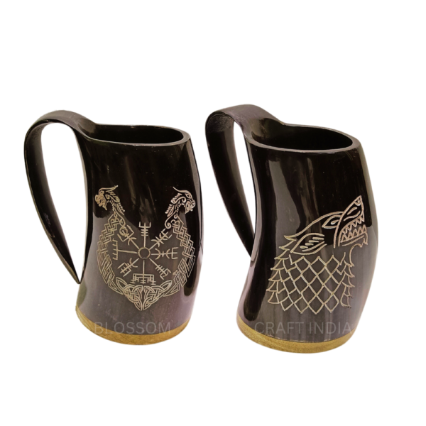Viking Engraved Ox Horn Mugs / Black Horn Mugs For Americans