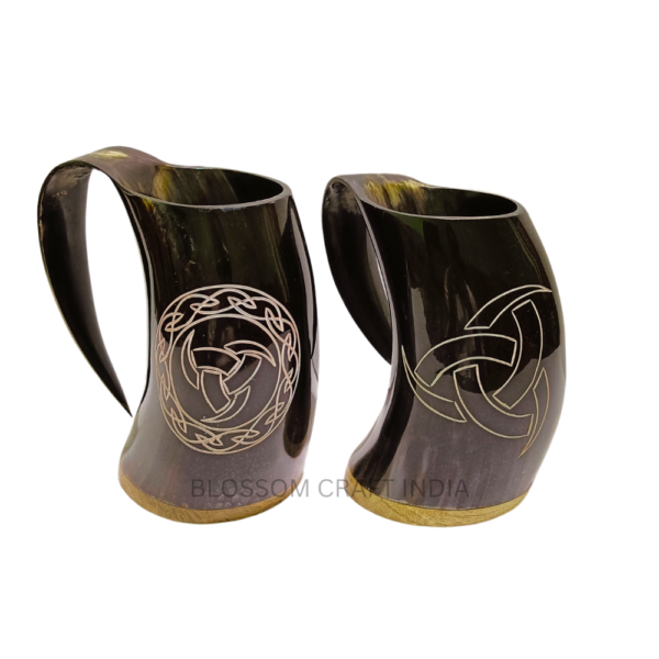 Viking Engraved Ox Horn Mugs / Black Horn Mugs For Americans