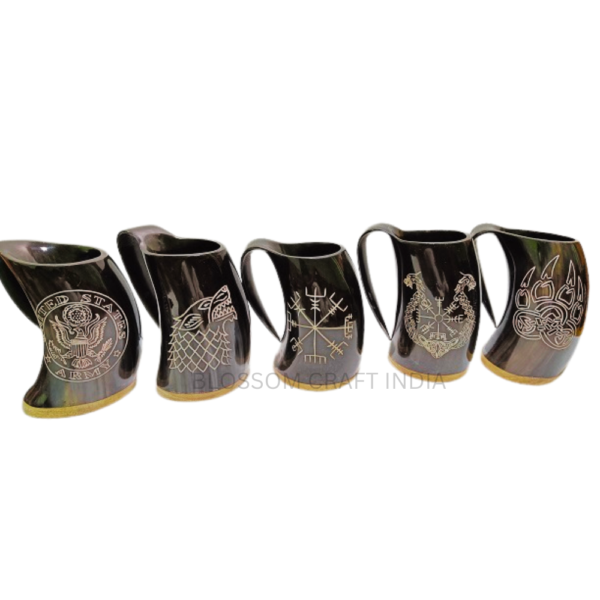 Viking Engraved Ox Horn Mugs / Black Horn Mugs For Americans