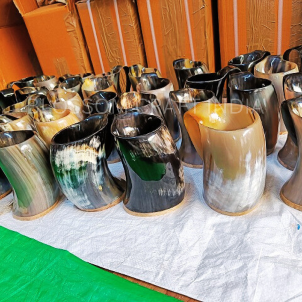 POLISHED VIKING HORN MUGS MADE OF REAL BUFFALO HORNS