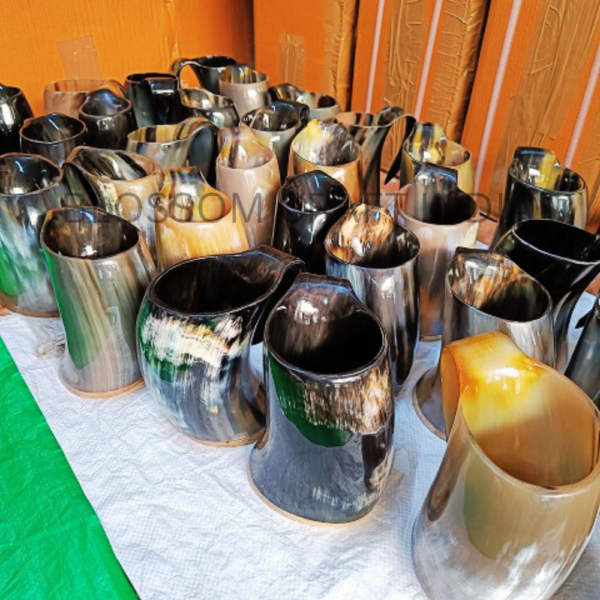 POLISHED VIKING HORN MUGS MADE OF REAL BUFFALO HORNS