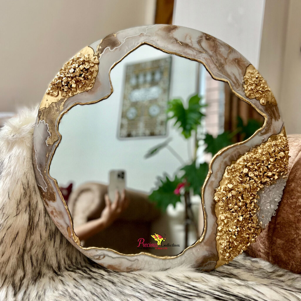 Resin Mirror with Golden Stone